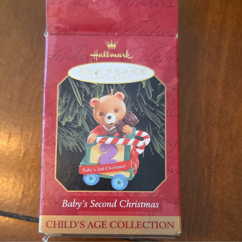 Hallmark Keepsake Ornament Baby’s Second Christmas Train Teddy Bear 1999 Dated